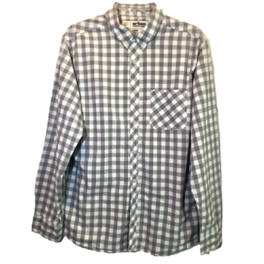 Urban Pipeline Long Sleeve Check Button Down Shirt in Grey/White Men’s Large